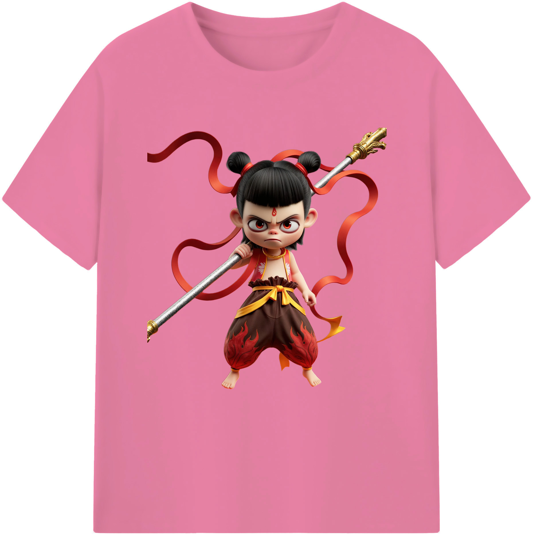 （画像用） Ne Zha 2 ナタ 魔童の大暴れ 綿100％半袖Tシャツ（フロントプリント）